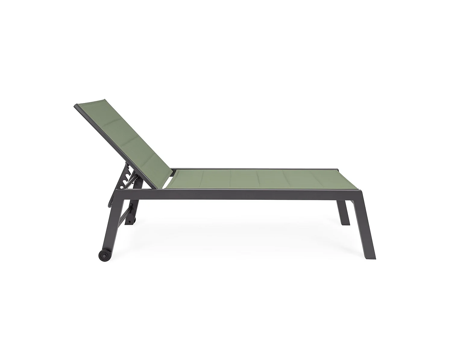 Chaise longue de jardin à roulettes, textilène rembourré vert  - HILDE