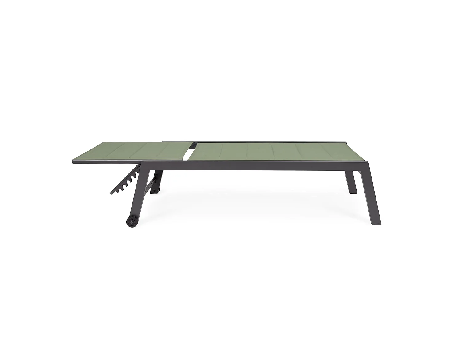 Chaise longue de jardin à roulettes, textilène rembourré vert  - HILDE
