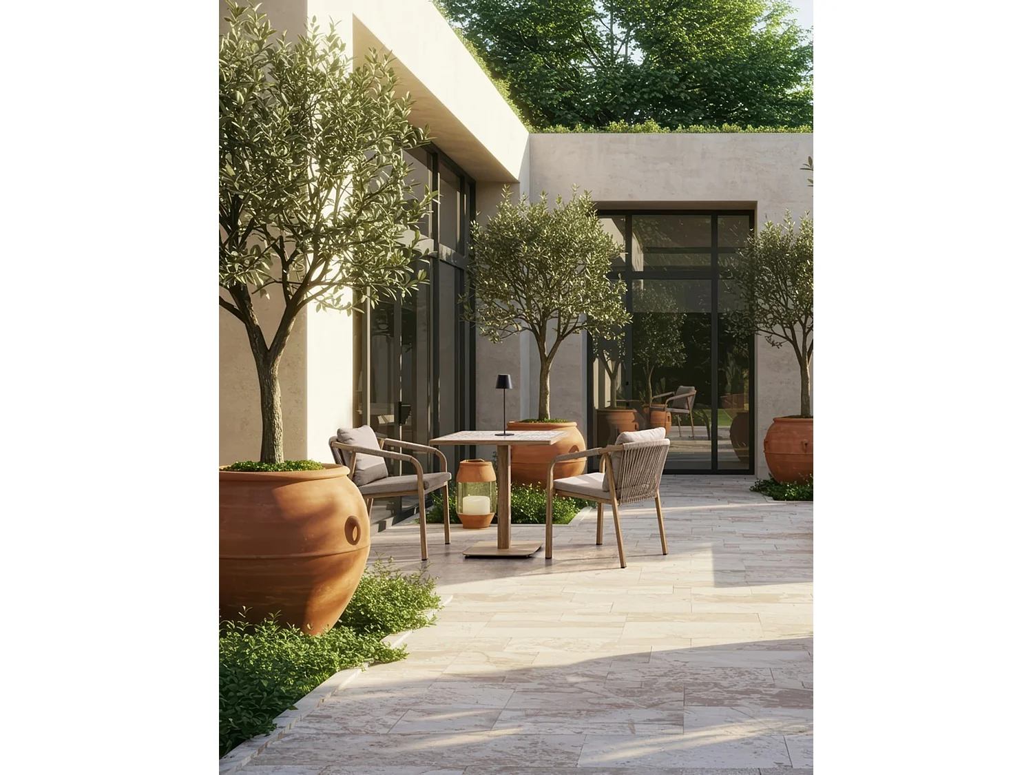 Table de jardin avec plateau en porcelaine décorée  - ALVOR