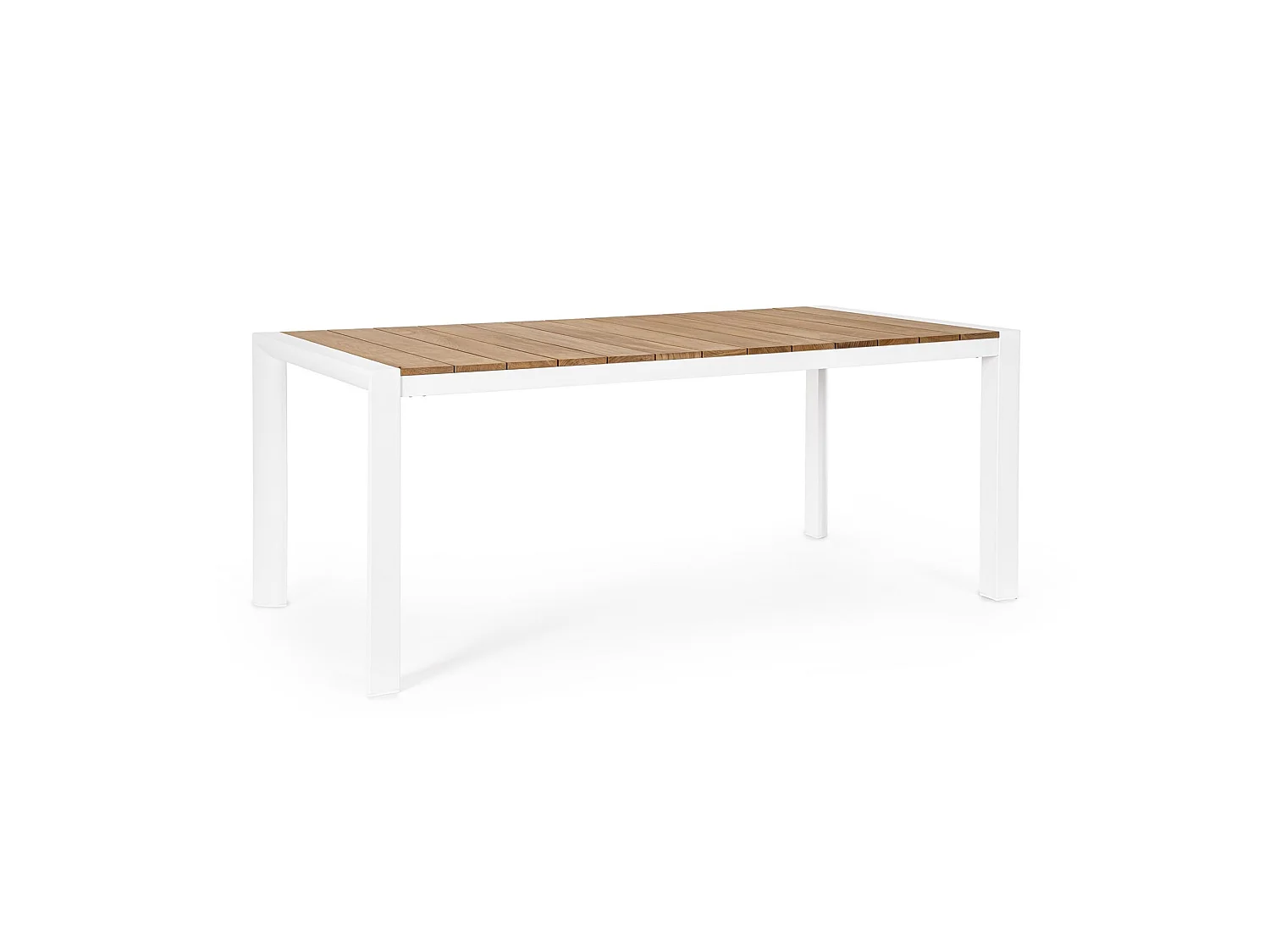 Table de jardin avec plateau en teck et structure en aluminium blanc - CAMERON