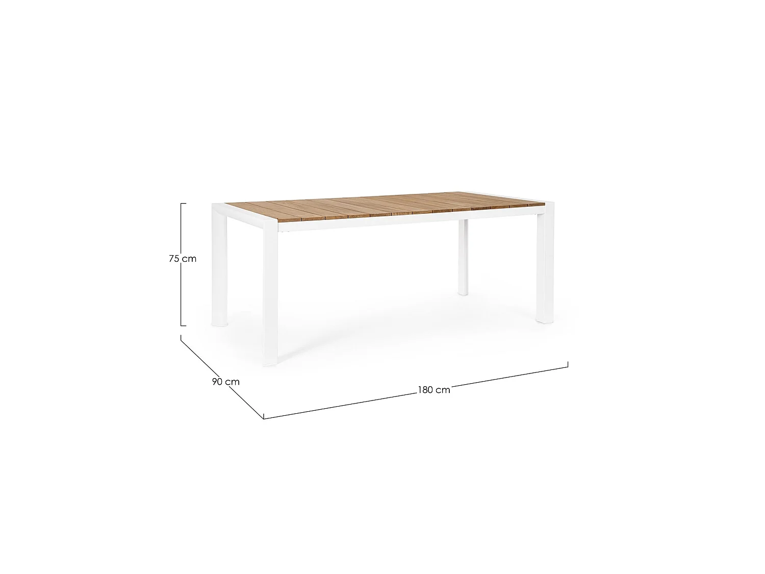 Table de jardin avec plateau en teck et structure en aluminium blanc - CAMERON