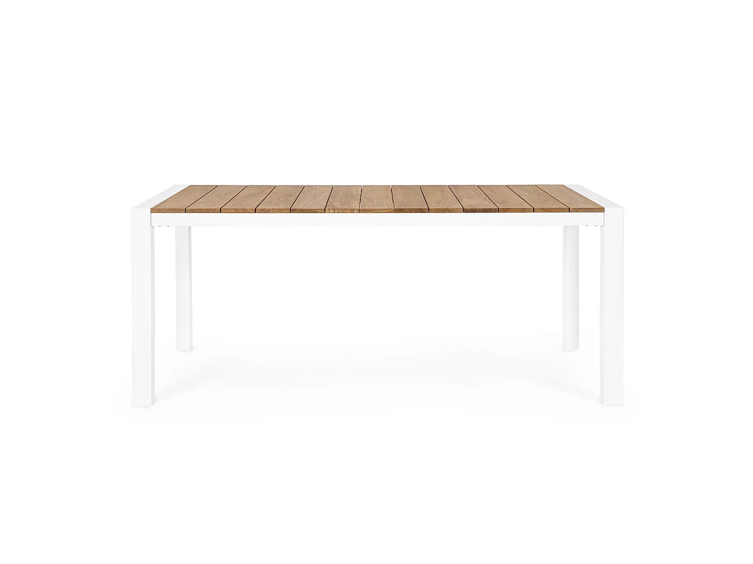 Table de jardin avec plateau en teck et structure en aluminium blanc - CAMERON