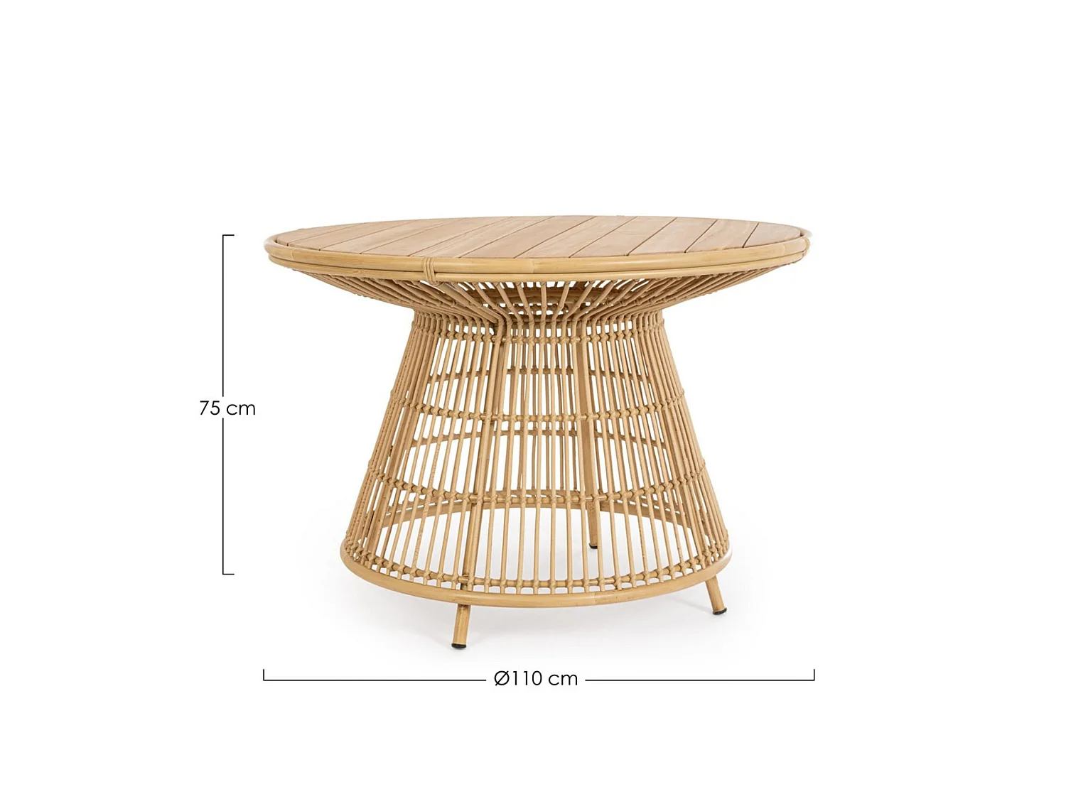 Table de jardin ronde en teck naturel et fibre effet rotin - LAMEGO