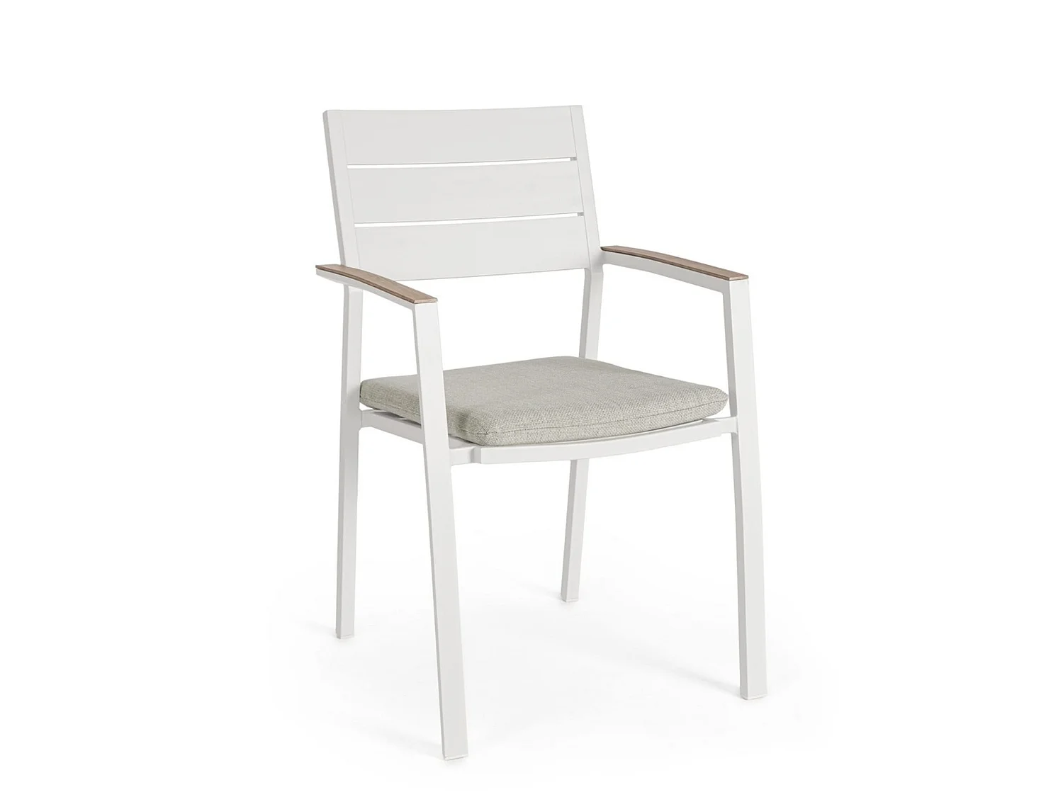 Lot de 4 chaises de jardin avec coussin beige et accoudoirs effet bois  - ZELMAR