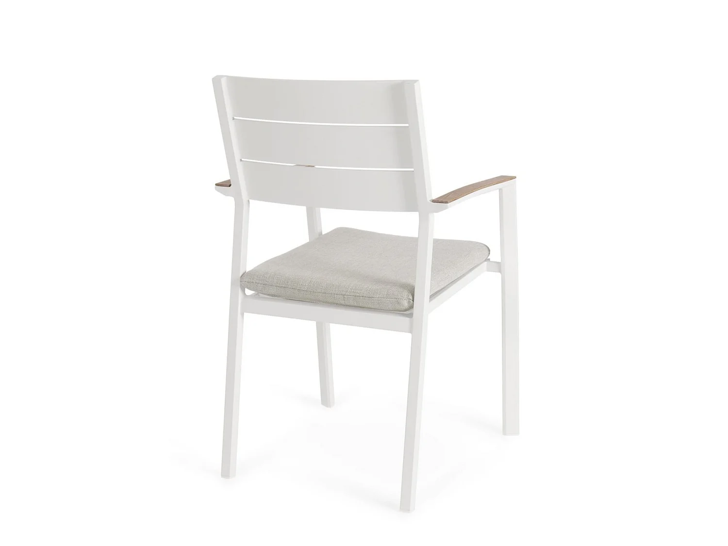 Lot de 4 chaises de jardin avec coussin beige et accoudoirs effet bois  - ZELMAR