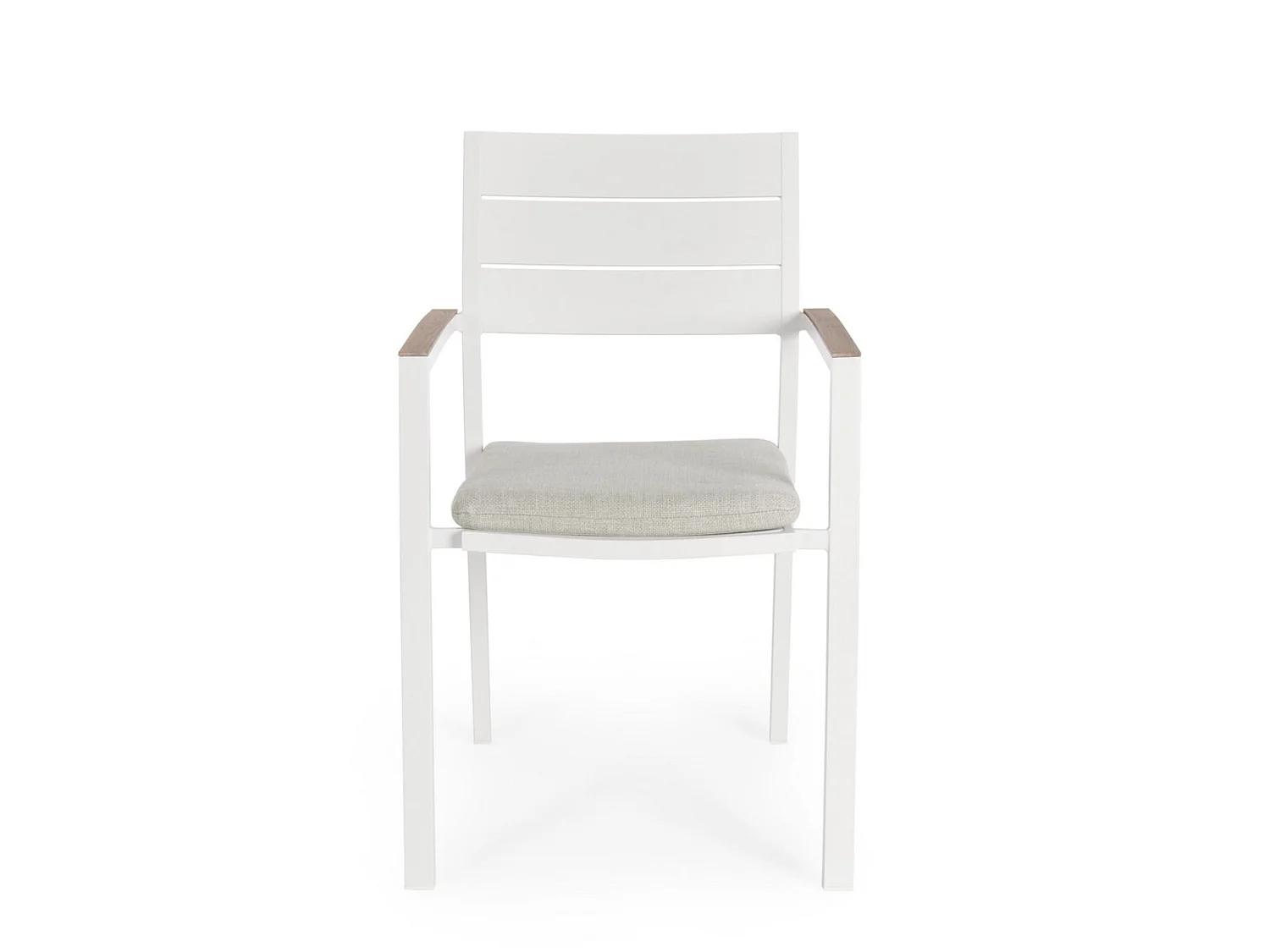 Lot de 4 chaises de jardin avec coussin beige et accoudoirs effet bois  - ZELMAR