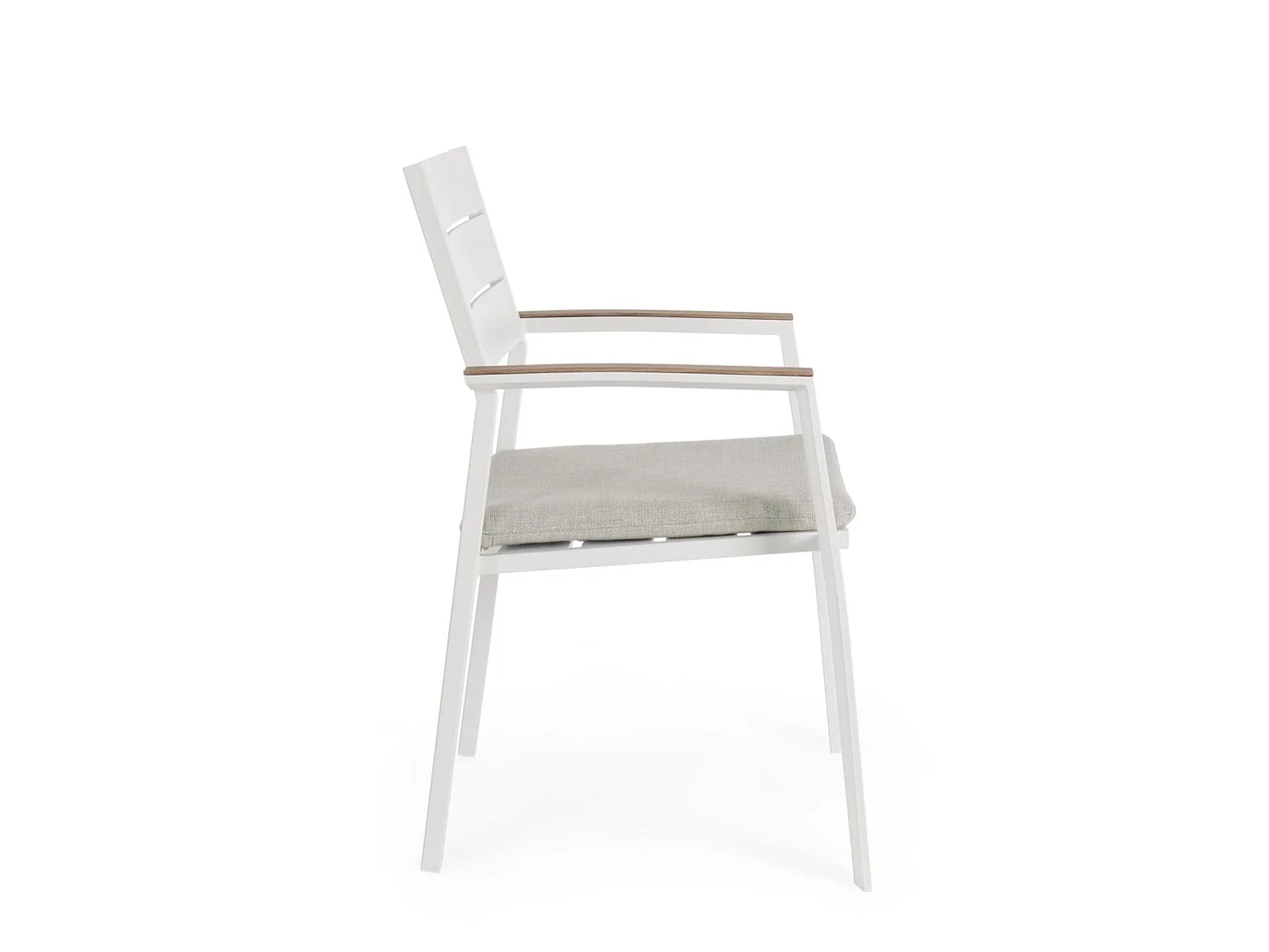 Lot de 4 chaises de jardin avec coussin beige et accoudoirs effet bois  - ZELMAR