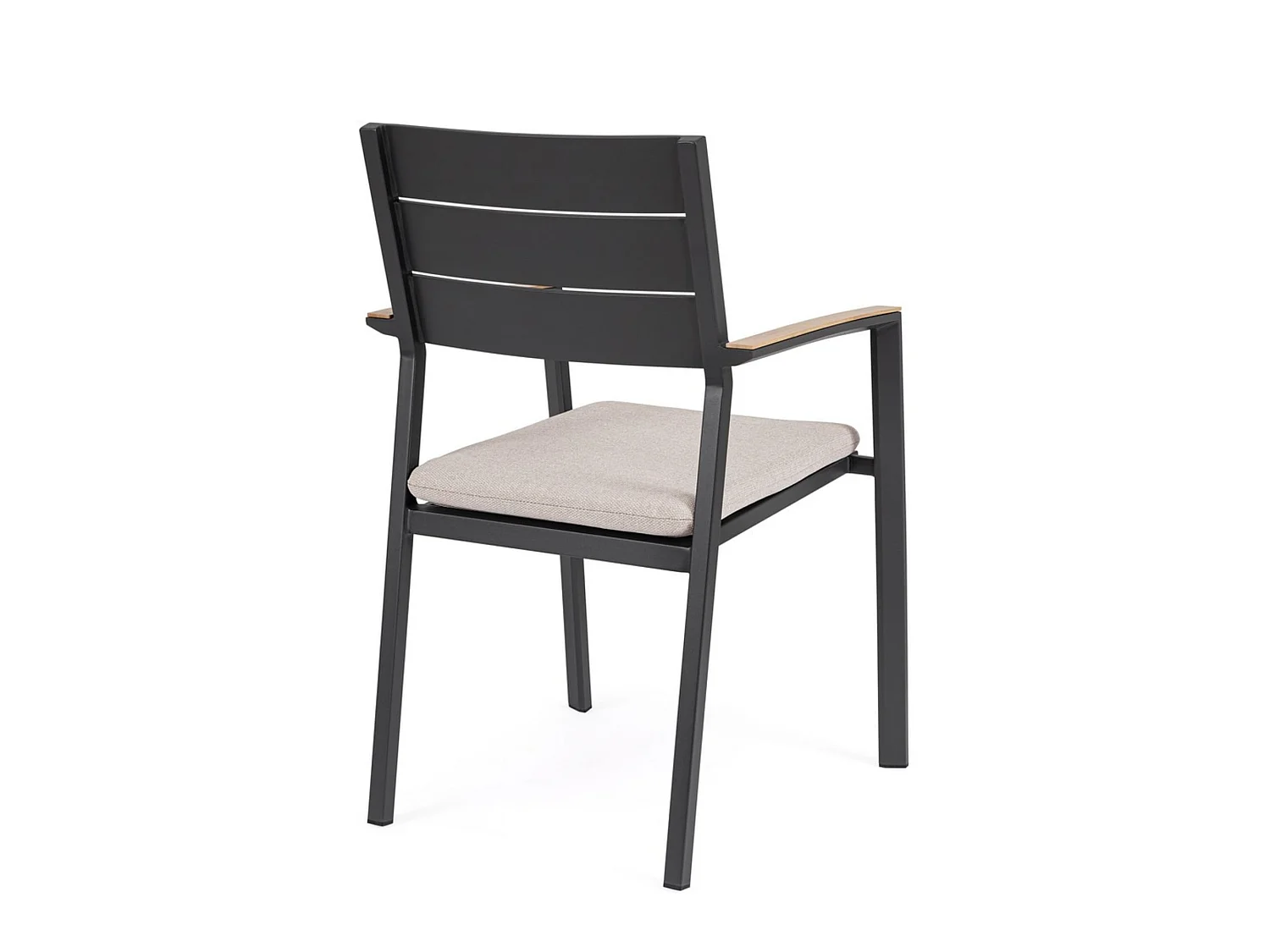 Ensemble de 4 chaises de jardin avec coussin taupe et accoudoirs effet bois - ZELMAR