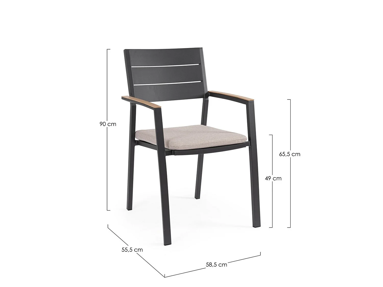 Ensemble de 4 chaises de jardin avec coussin taupe et accoudoirs effet bois - ZELMAR