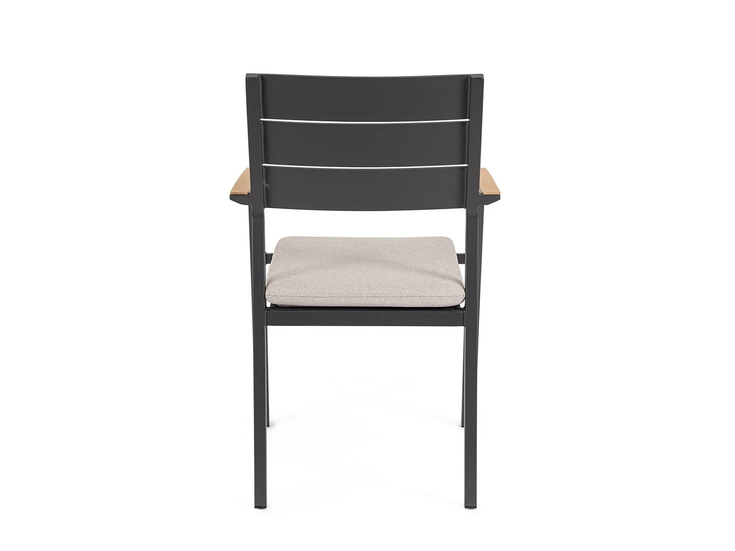 Ensemble de 4 chaises de jardin avec coussin taupe et accoudoirs effet bois - ZELMAR