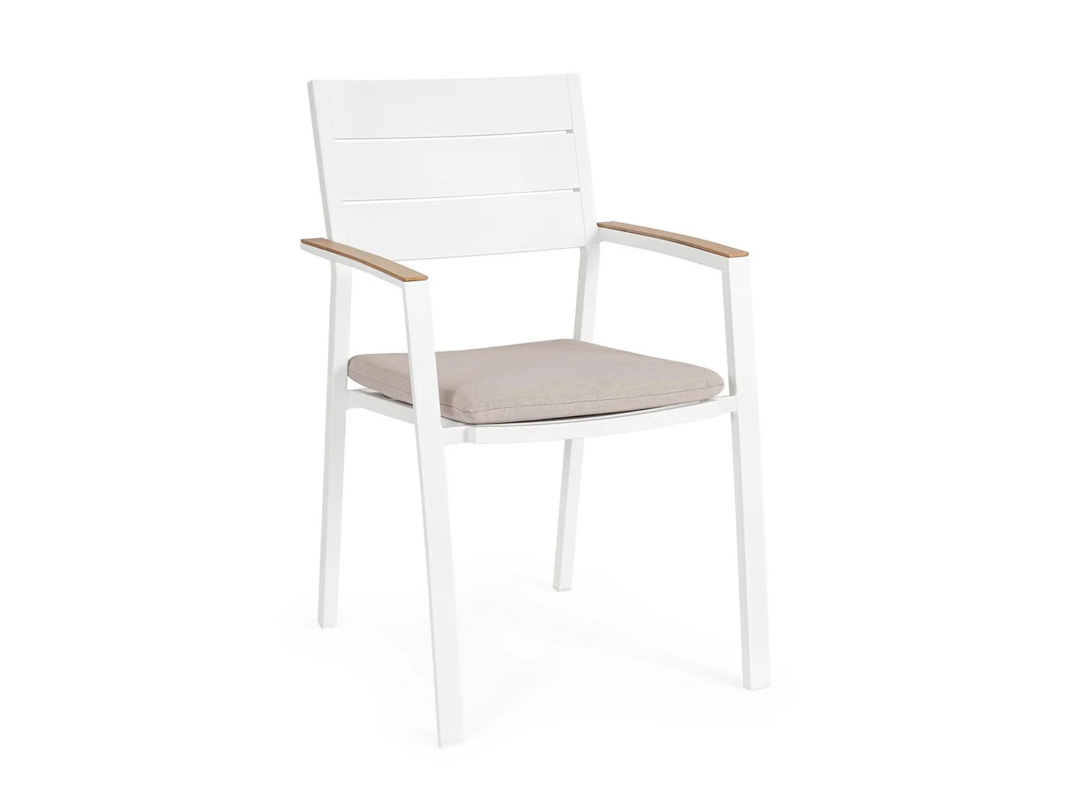 Ensemble de 4 chaises de jardin avec coussin taupe et accoudoirs effet bois - ZELMAR