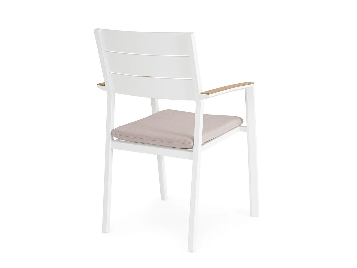 Ensemble de 4 chaises de jardin avec coussin taupe et accoudoirs effet bois - ZELMAR