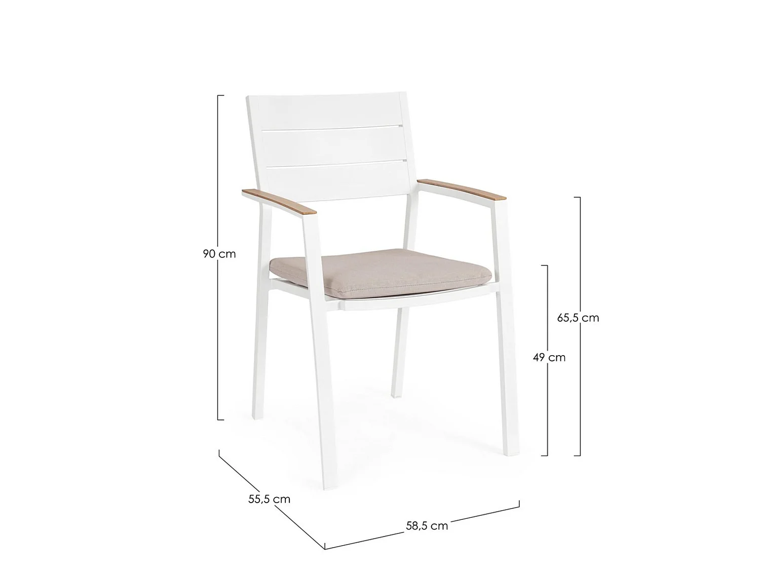 Ensemble de 4 chaises de jardin avec coussin taupe et accoudoirs effet bois - ZELMAR
