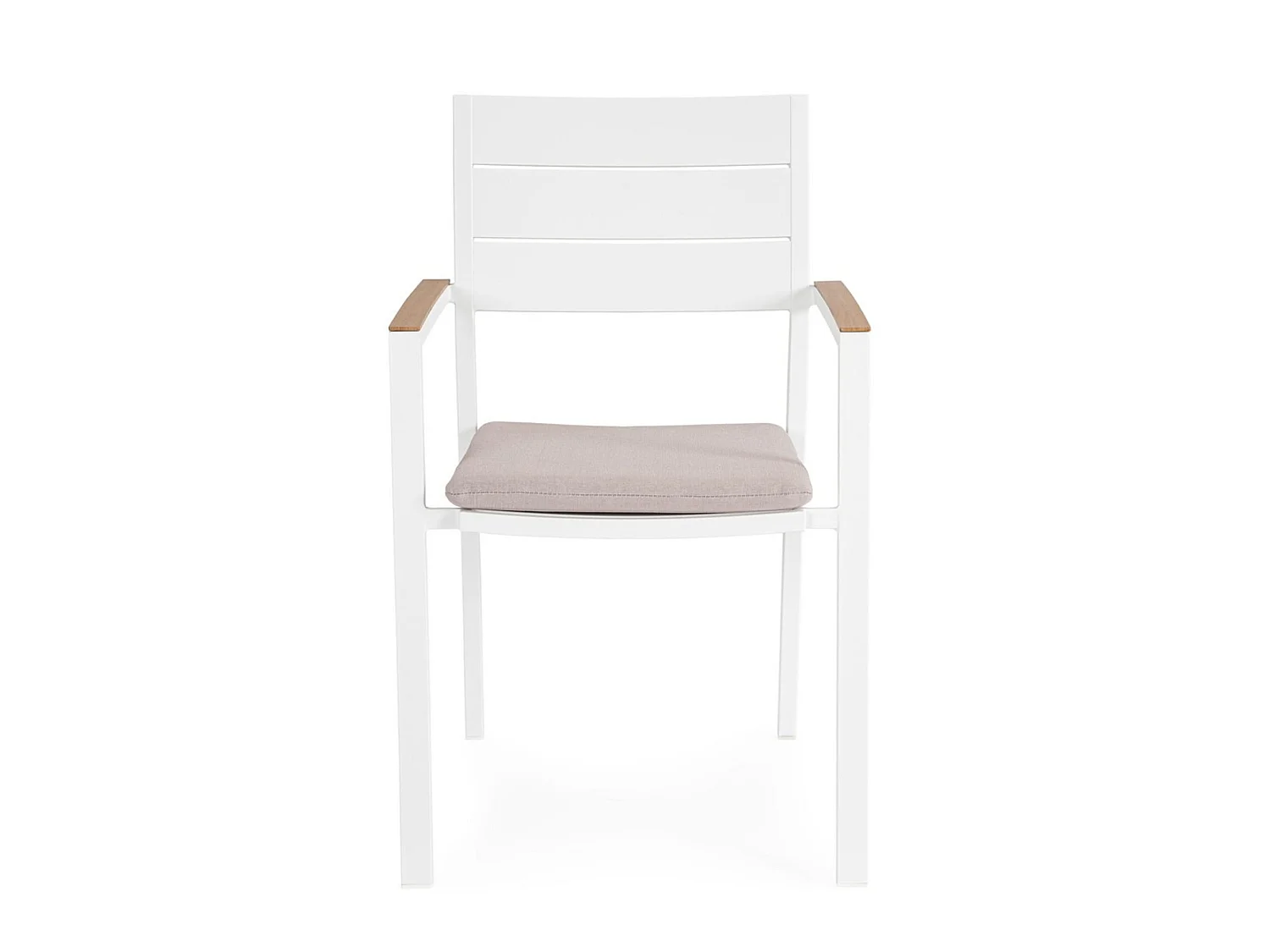 Ensemble de 4 chaises de jardin avec coussin taupe et accoudoirs effet bois - ZELMAR