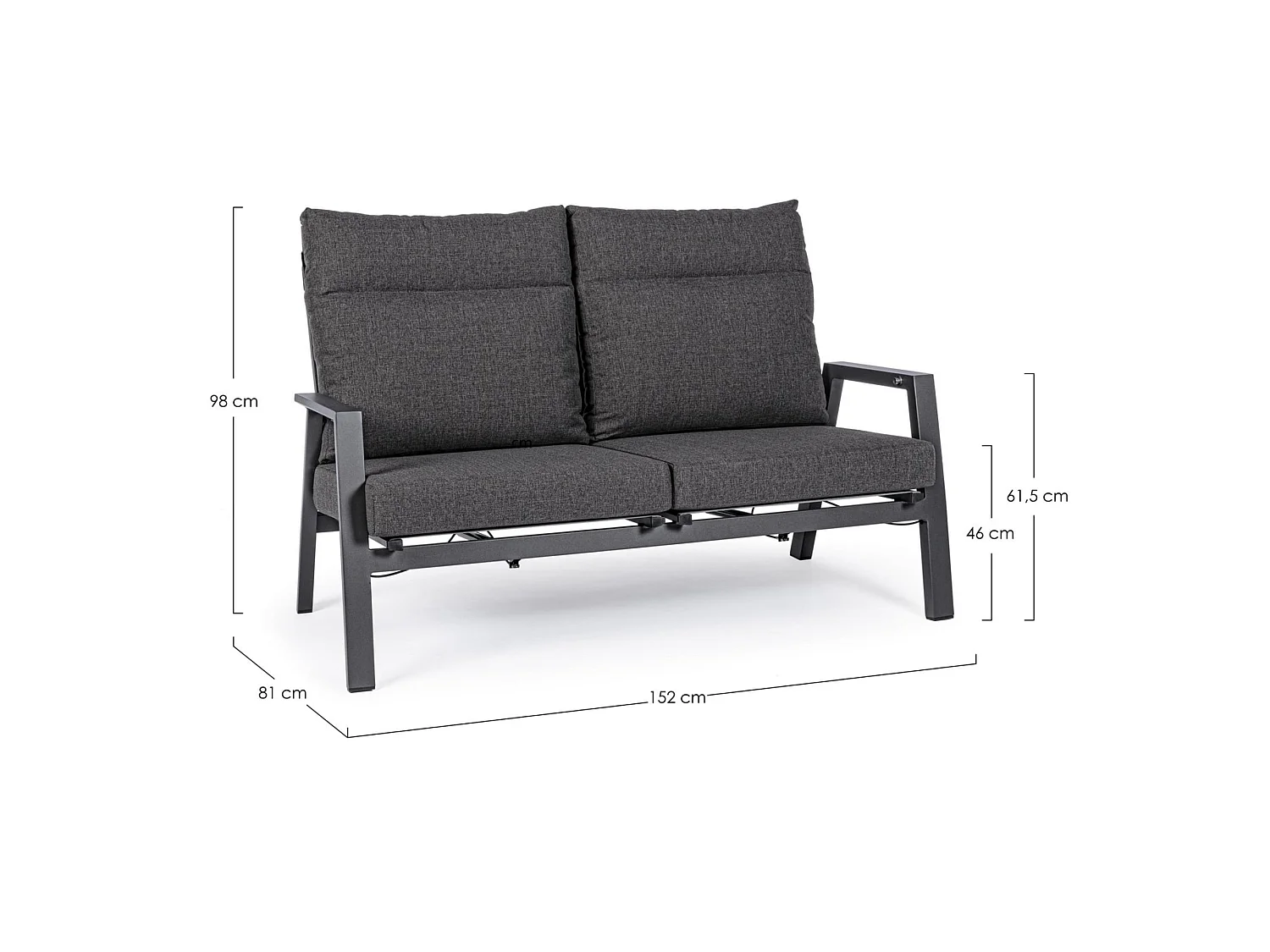 2-sitsig reclinerbar trädgårdssoffa i textilene med kuddar - OVIEDO