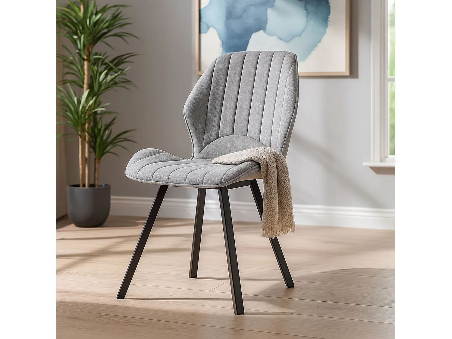 Pack de 4 Sillas de Comedor Tapizadas en Color Gris – Patas Metálicas Negras – Diseño Moderno, Cálido y Confortable