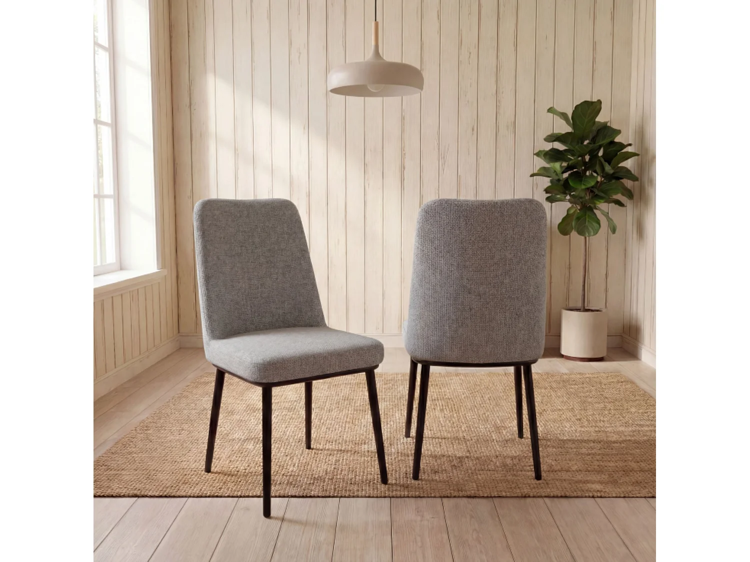 Pack 4 sillas tapizadas gris acero con patas metálicas negras – diseño moderno y cómodo para comedor o cocina