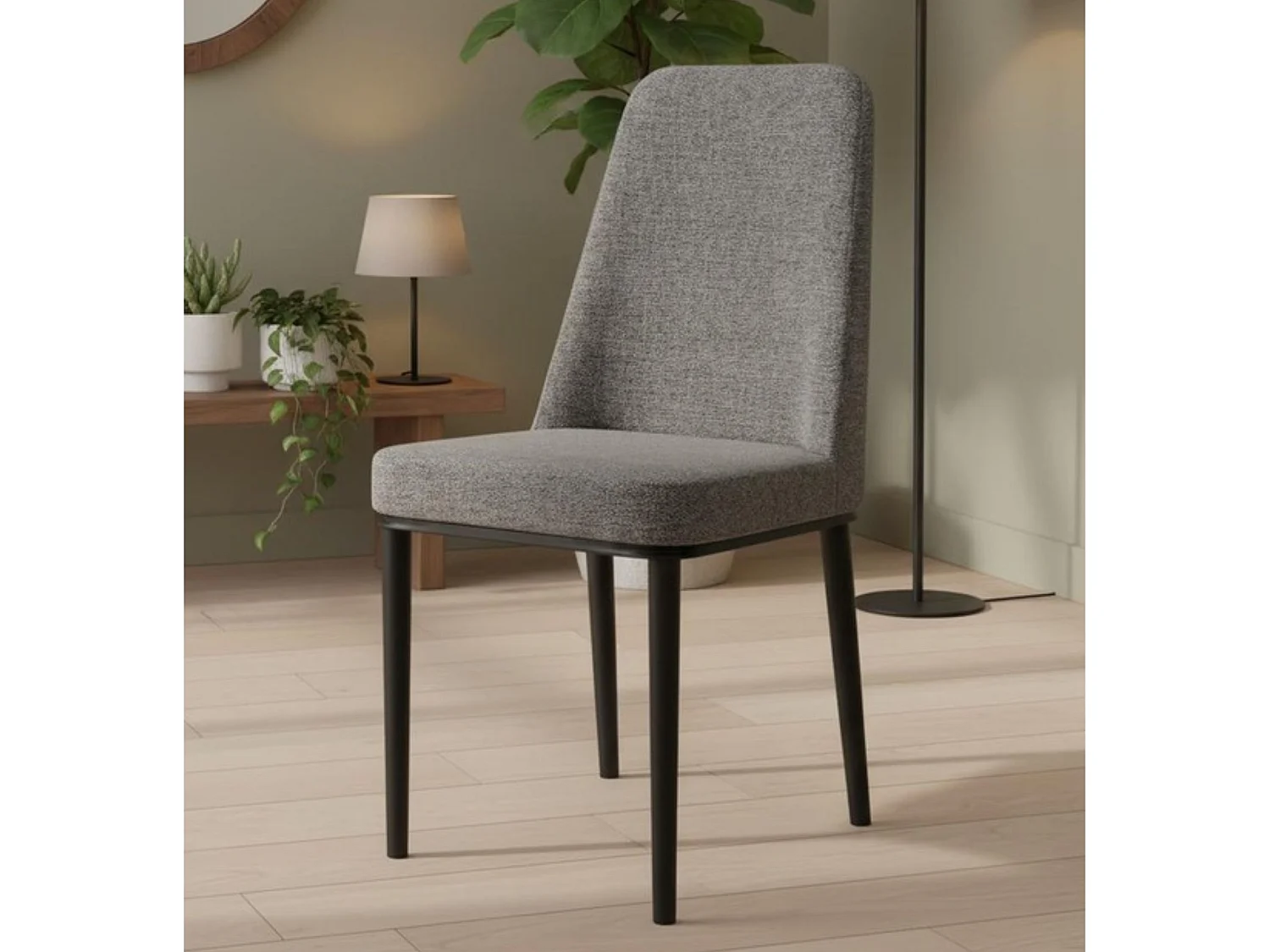 Pack 4 sillas tapizadas gris acero con patas metálicas negras – diseño moderno y cómodo para comedor o cocina