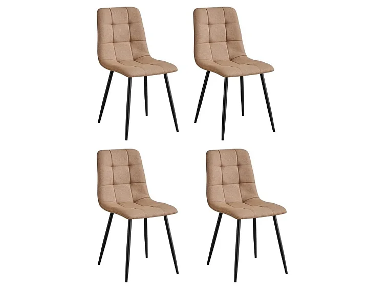 Pack de 4 Sillas de Comedor Tapizadas en Marrón Canela – Patas Metálicas Negras – Diseño Moderno, Elegante y Muy Confortable