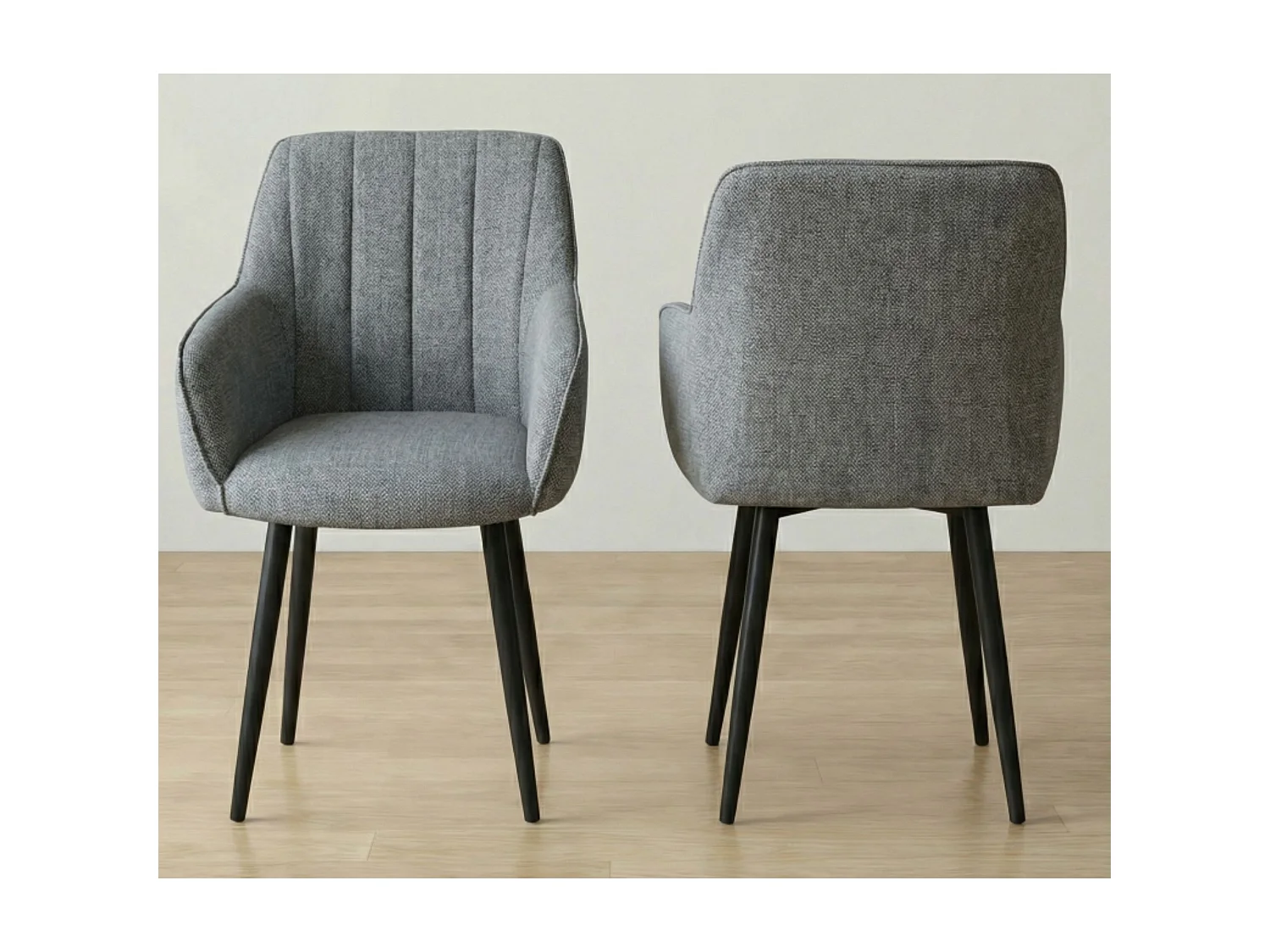 Pack de 2 Sillas de Comedor Tapizadas en Gris Acero – Patas Metálicas Negras – Diseño Moderno, Cómodo y Elegante