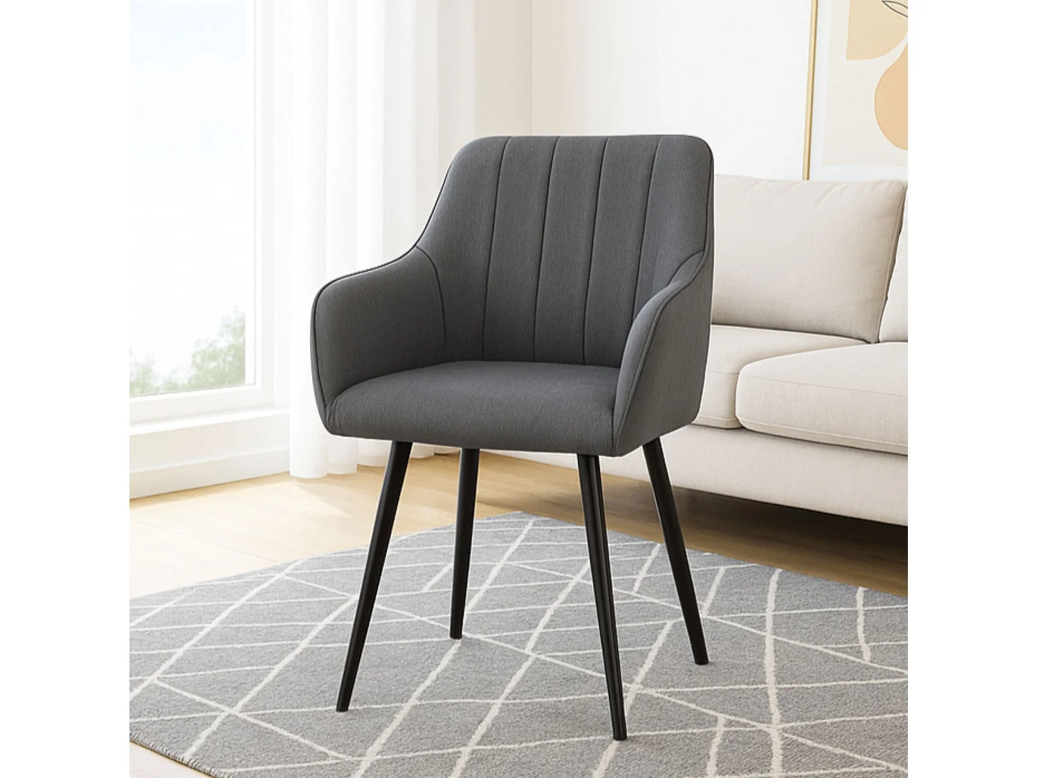 Pack de 2 Sillas de Comedor Tapizadas en Gris Acero – Patas Metálicas Negras – Diseño Moderno, Cómodo y Elegante