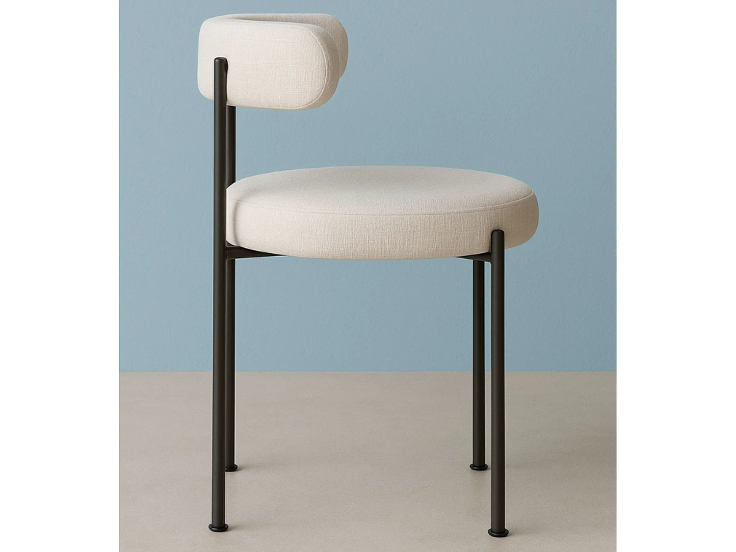 Pack 4 sillas tapizadas en tela beige lino con patas metálicas negras – diseño moderno y ligero para comedor o cocina