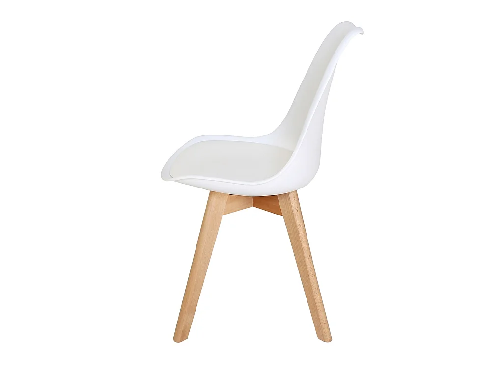 Pack 4 sillas blancas con patas de madera de haya y asiento acolchado – diseño nórdico, moderno y cómodo para comedor o cocina