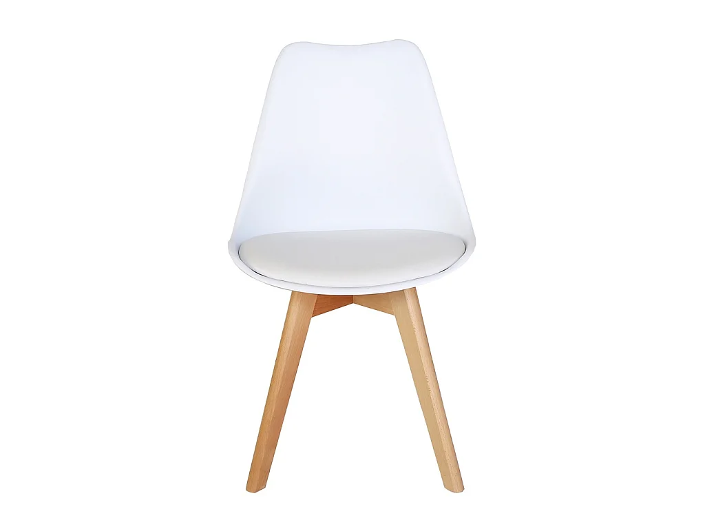 Pack 4 sillas blancas con patas de madera de haya y asiento acolchado – diseño nórdico, moderno y cómodo para comedor o cocina