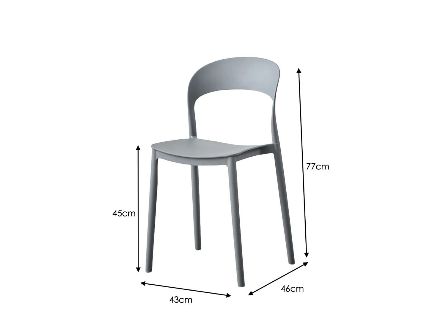 Pack 4 sillas de plástico gris acero con patas color plata – ligeras, resistentes y modernas para cocina o terraza