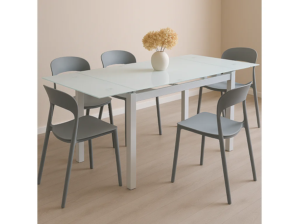Pack 4 sillas de plástico gris acero con patas color plata – ligeras, resistentes y modernas para cocina o terraza