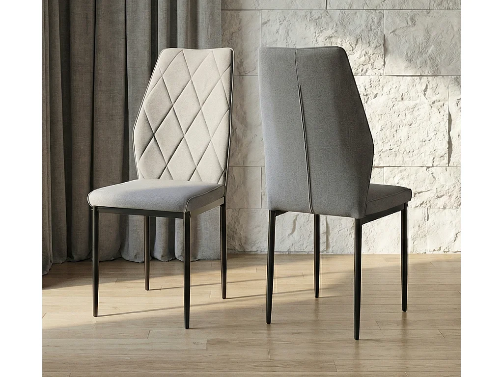 Pack de 4 Sillas de Comedor Tapizadas en Gris Ceniza – Patas Metálicas Negras – Diseño Moderno, Elegante y Ergonómico