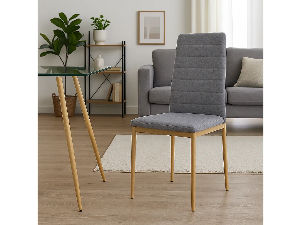 Pack 4 sillas gris acero con patas efecto roble aserrado – diseño moderno y elegante para comedor o cocina