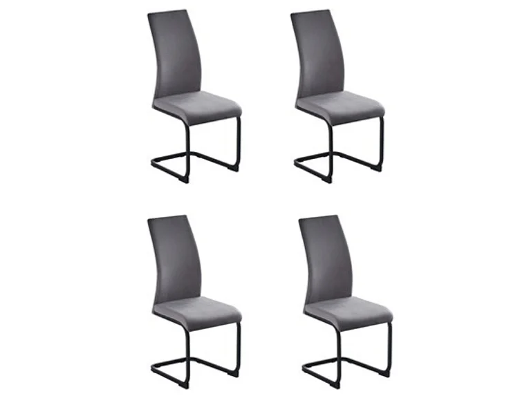 Pack 4 sillas tapizadas gris ceniza con estructura metálica negra – diseño moderno y cómodo para comedor o salón