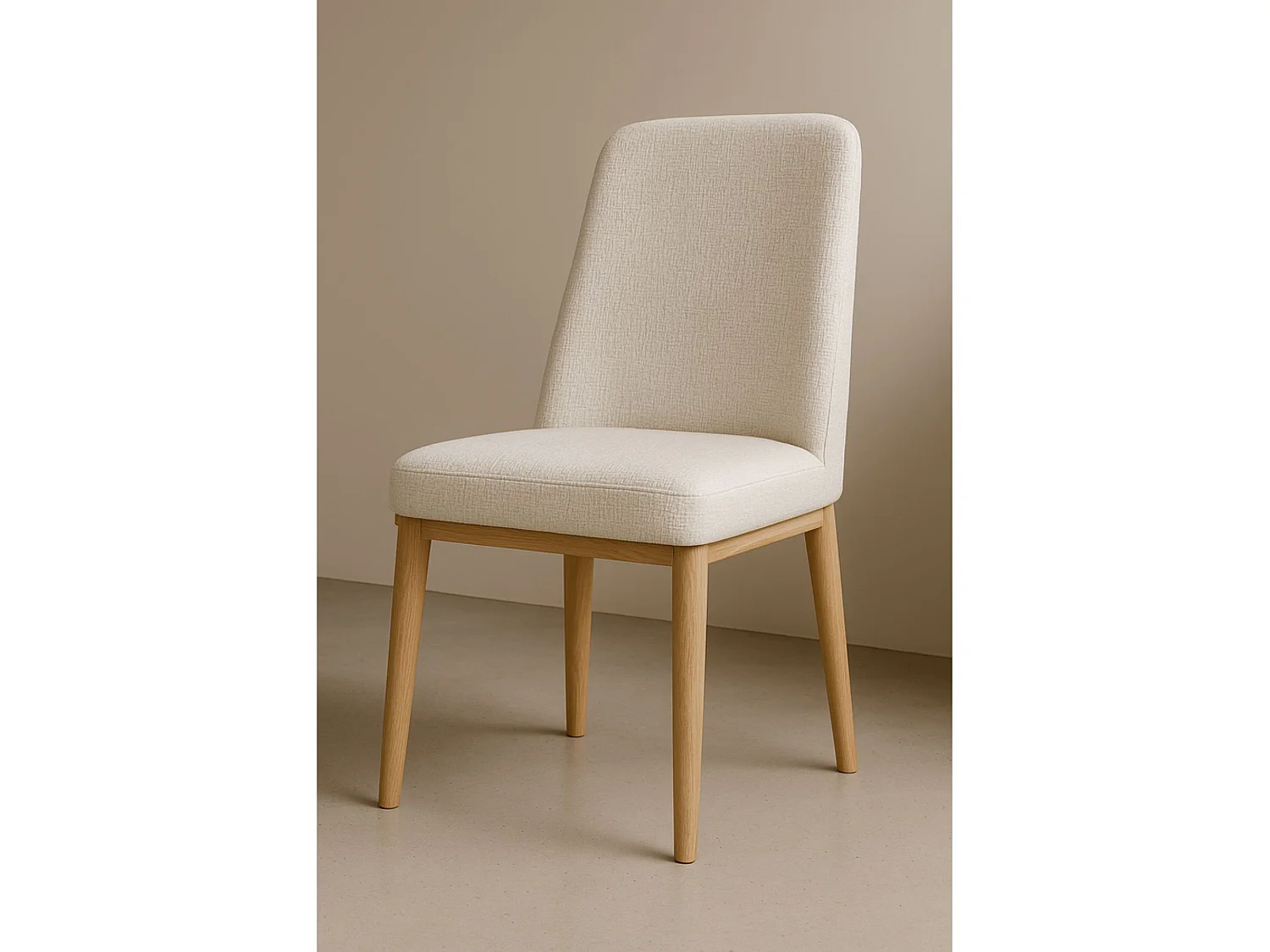 Pack 4 sillas tapizadas beige arena con patas efecto roble aserrado – diseño moderno y cómodo para comedor o salón