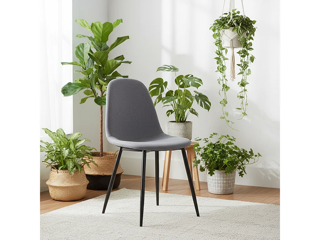 Pack de 4 Sillas de Comedor Tapizadas en Gris – Patas Metálicas Negras – Diseño Moderno y Confortable para Salón o Cocina