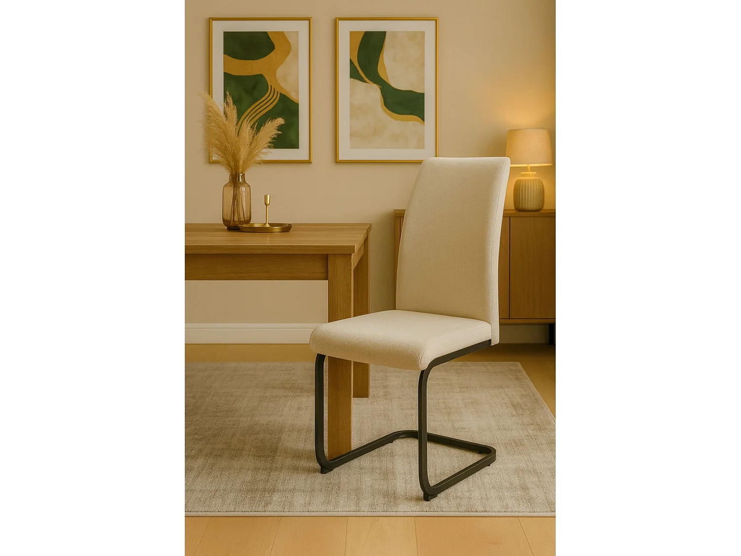 Pack 4 sillas tapizadas color lino marrón canela con patas metálicas negras – diseño moderno y cómodo para comedor o salón