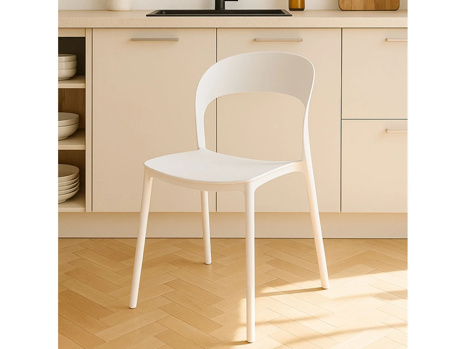 Pack 4 sillas de plástico blancas – ligeras, resistentes y modernas para cocina, comedor o terraza