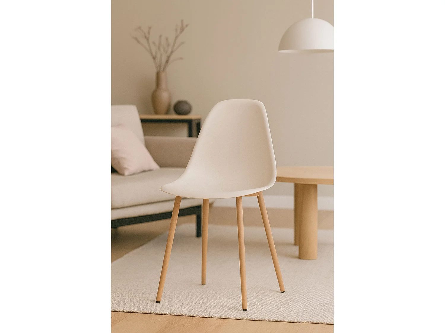 Pack de 4 Sillas de Comedor Tapizadas en Beige Arena – Patas Metálicas Color Roble Aserrado – Diseño Moderno y Confortable