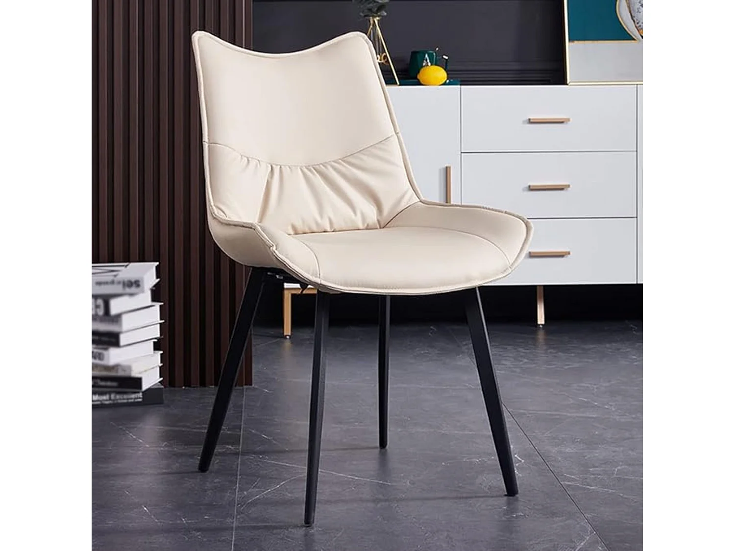 Pack de 2 Sillas de Comedor Tapizadas en PU – Sillas Modernas en Color Beige con Patas Metálicas Negras, 95 cm