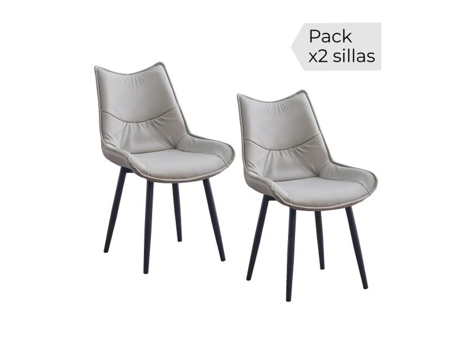 Pack de 2 Sillas de Comedor Tapizadas en PU – Sillas Modernas en Color Beige con Patas Metálicas Negras, 95 cm