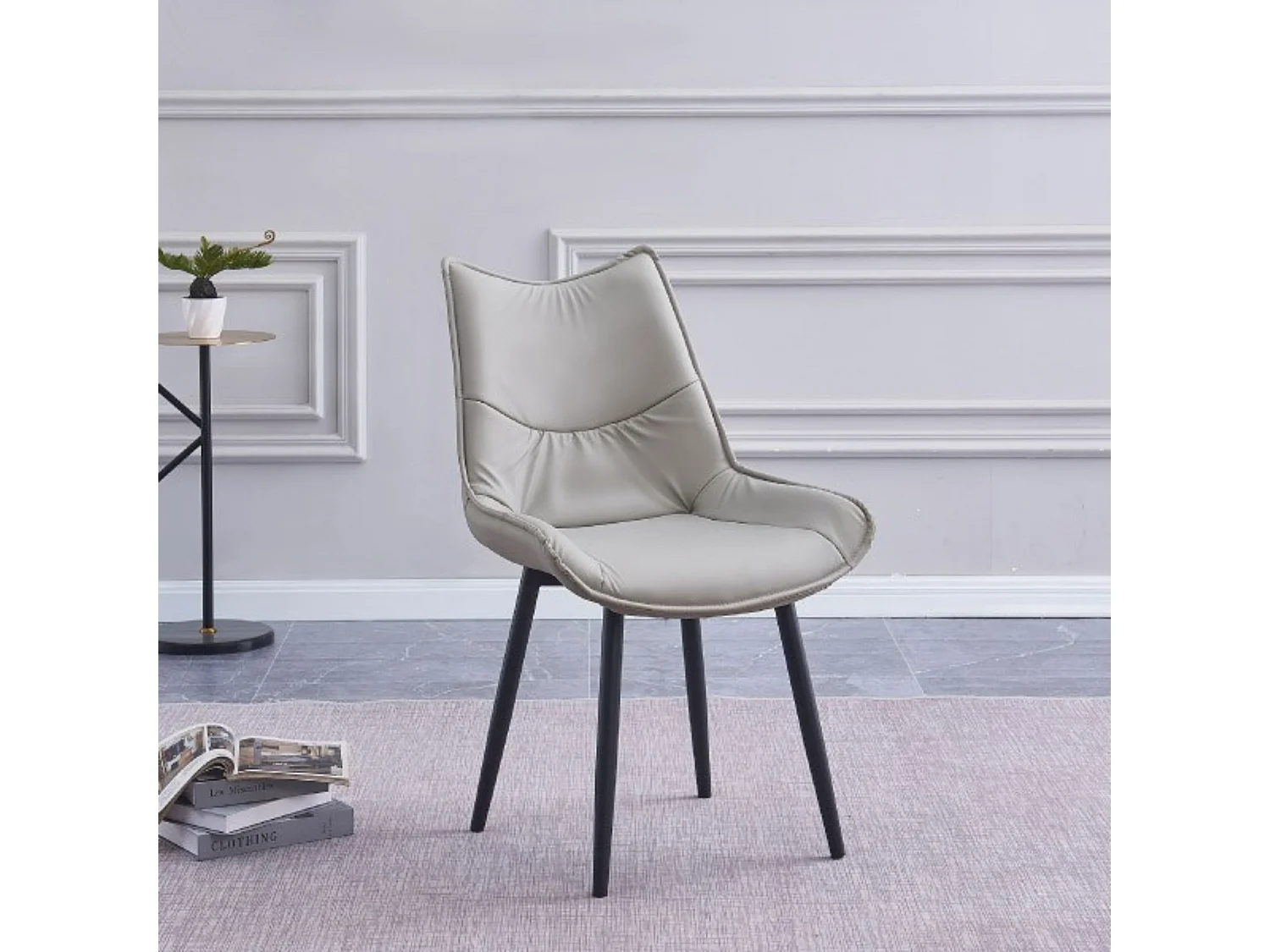 Pack de 2 Sillas de Comedor Tapizadas en PU – Sillas Modernas en Color Beige con Patas Metálicas Negras, 95 cm