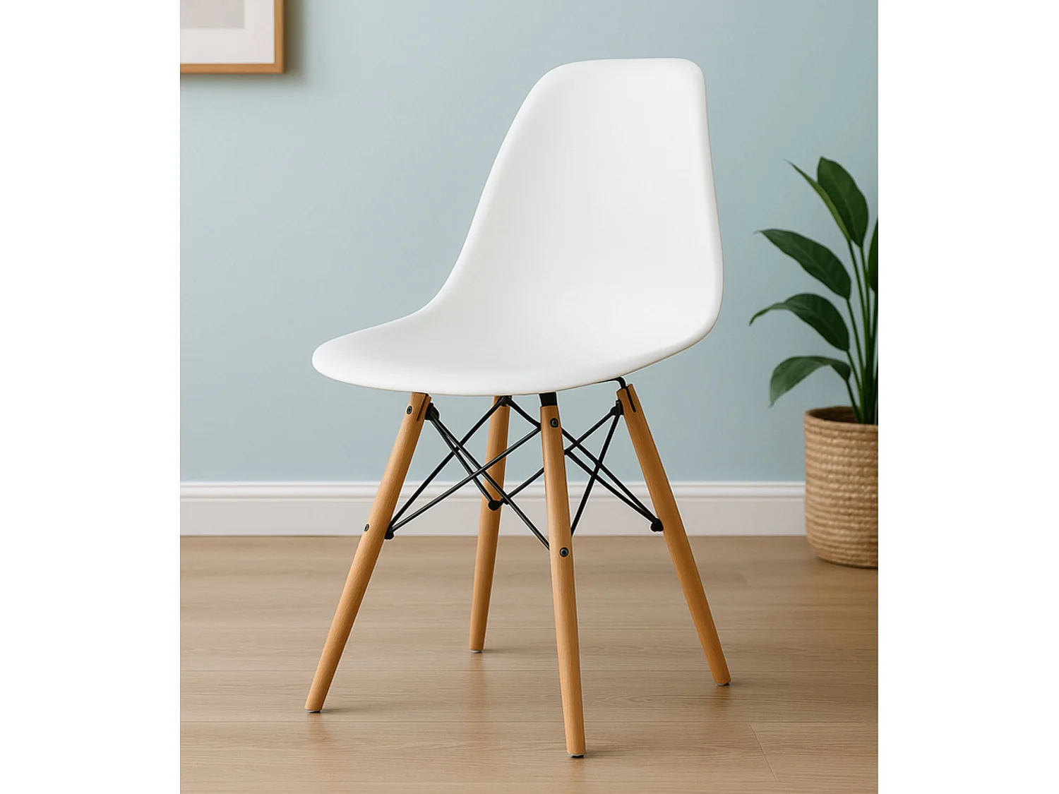 Pack 4 sillas blancas con patas de madera de haya y estructura metálica negra – diseño nórdico, moderno y resistente para comedor o cocina