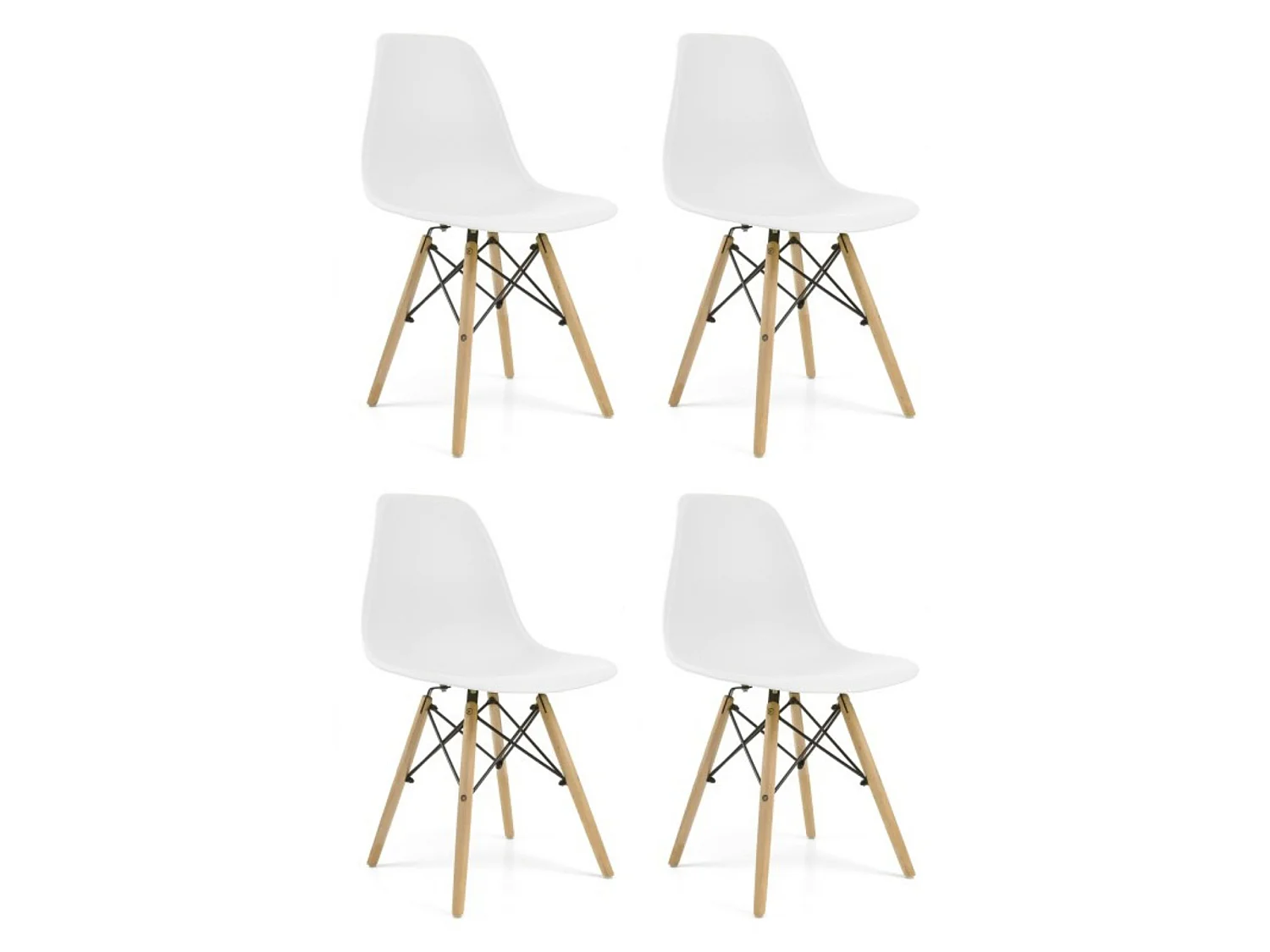 Pack 4 sillas blancas con patas de madera de haya y estructura metálica negra – diseño nórdico, moderno y resistente para comedor o cocina