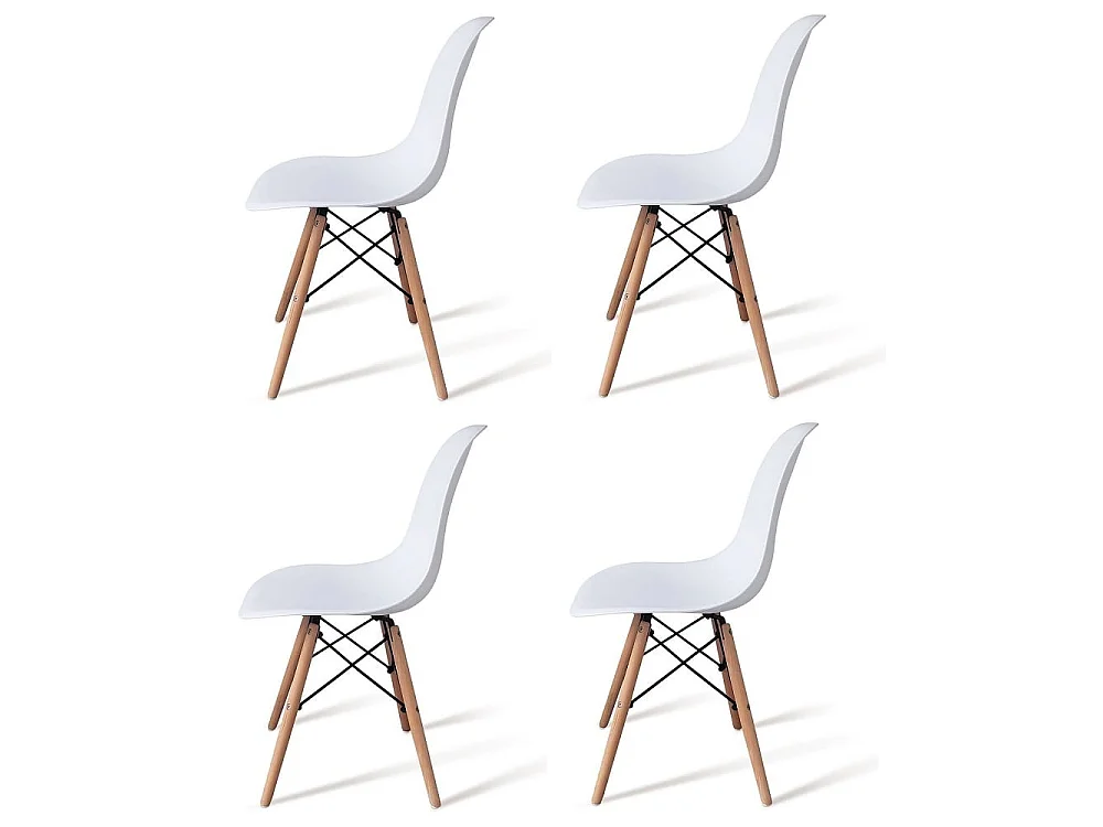 Pack 4 sillas blancas con patas de madera de haya y estructura metálica negra – diseño nórdico, moderno y resistente para comedor o cocina