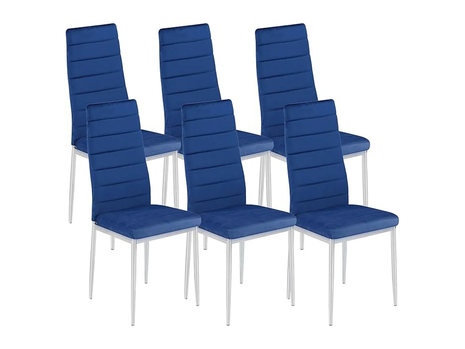 Juego de 6 Sillas de Comedor Tapizadas en Terciopelo Azul – Sillas Modernas con Patas Cromadas, Estilo Elegante y Confortable.
