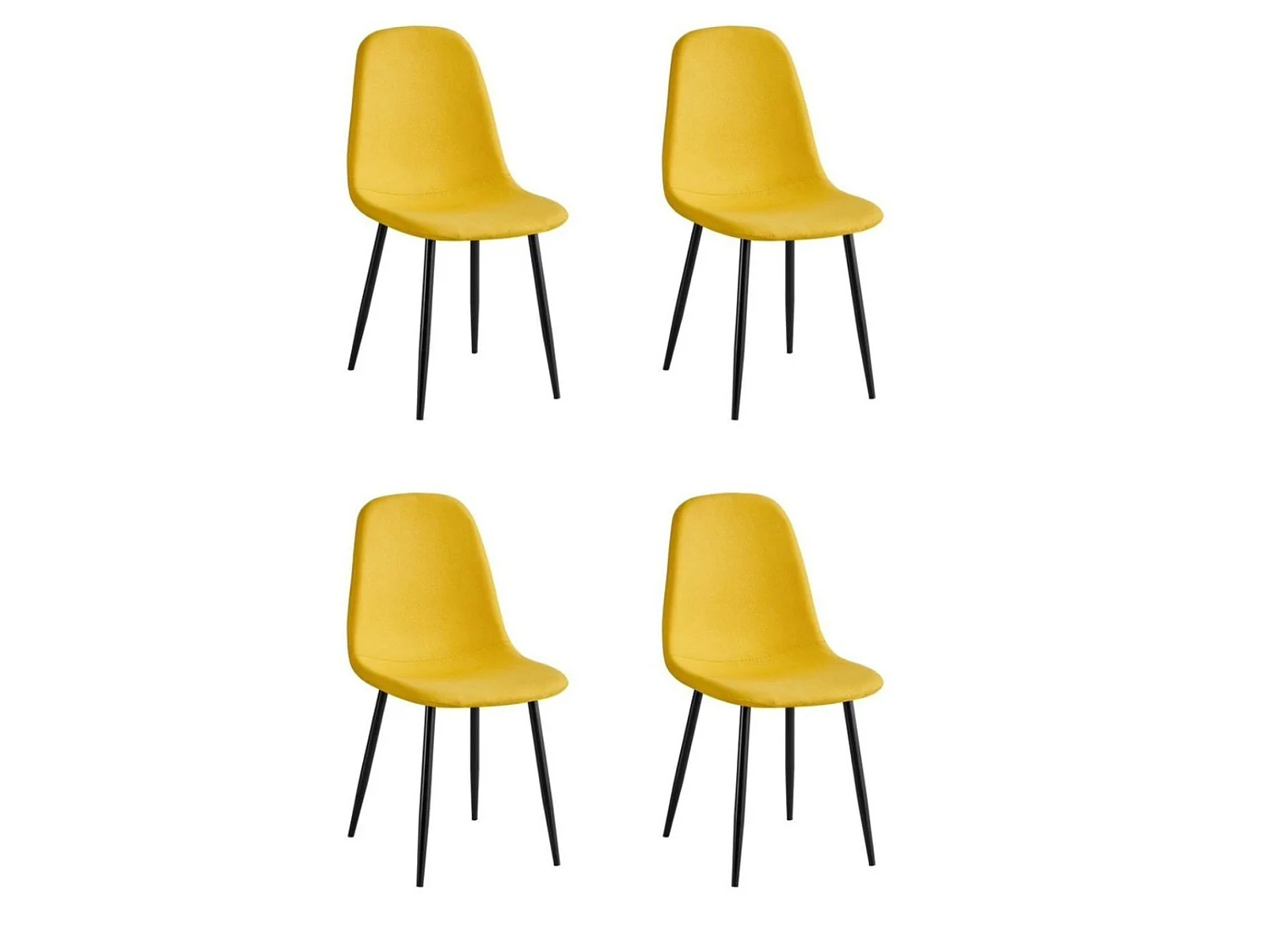 Pack de 4 Sillas de Comedor Tapizadas en Color Mostaza – Patas Metálicas Negras – Diseño Moderno, Cálido y Confortable