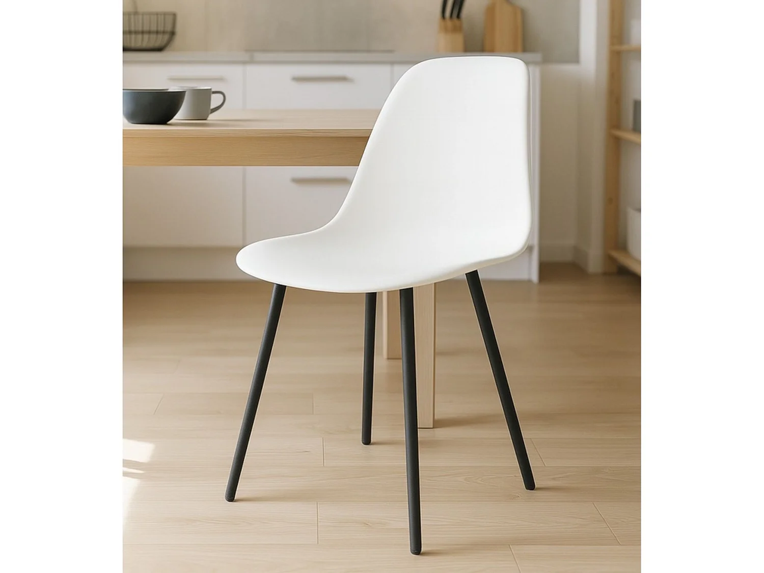 Pack de 4 Sillas de Comedor Blancas con Patas Metálicas Negras – Asiento Ergonómico de Plástico – Diseño Moderno y Fácil de Limpiar