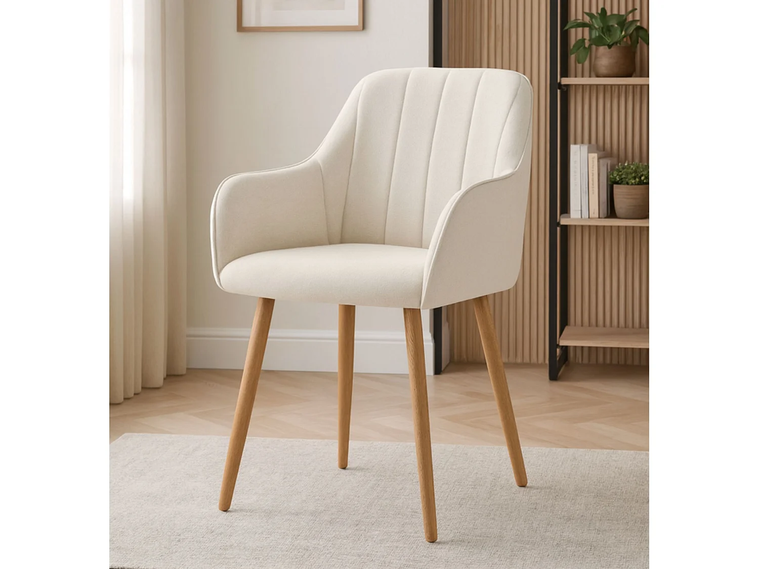 Pack de 2 Sillas de Comedor Tapizadas en Color Marfil – Patas Metálicas Efecto Roble Aserrado – Diseño Moderno y Elegante