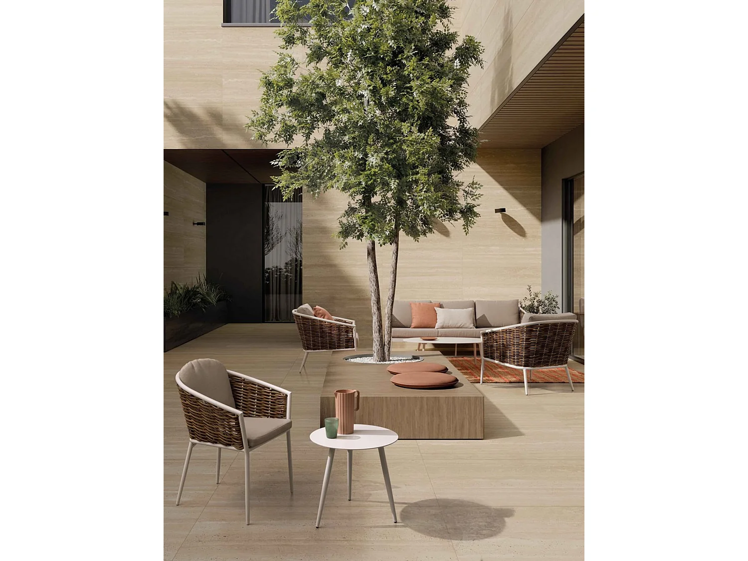 Runder Gartentisch aus weiß pulverbeschichtetem Aluminium - FARO
