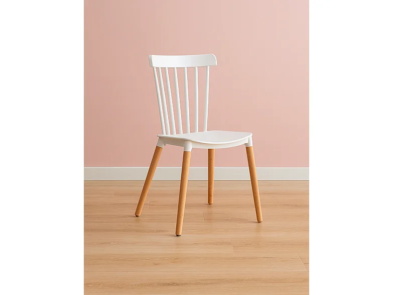 Pack 4 sillas blancas con patas efecto roble aserrado y chasis metálico blanco – diseño moderno y resistente para comedor o cocina